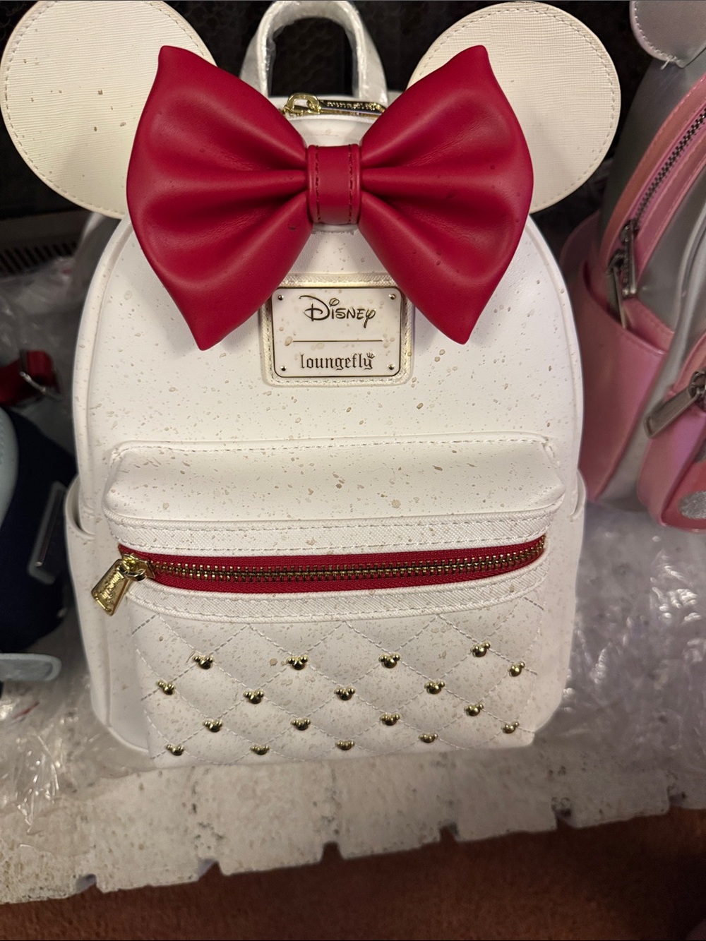 Loungefly White Mini Backpack with Red Bow Accent